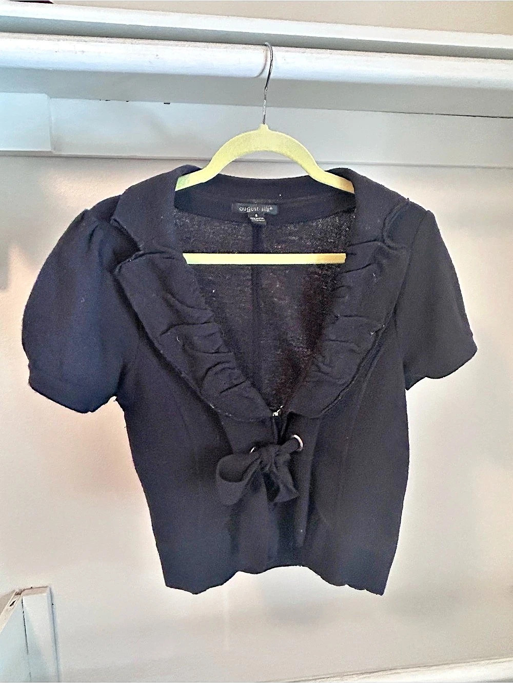 August Silk Short Sleeve Black Sweater Blouse Size Small